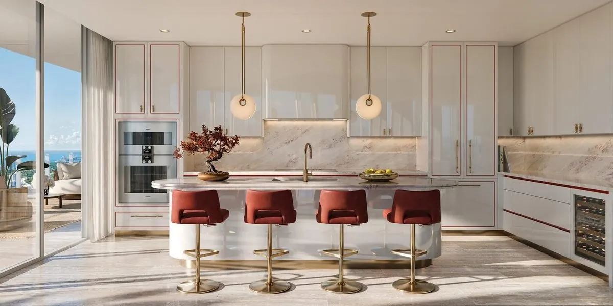 Faena Residences Miami — gourmet kitchen with marble island